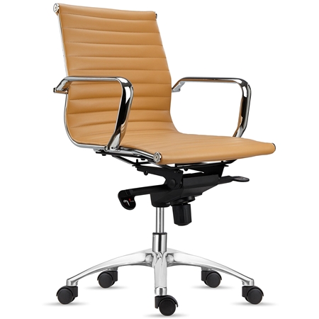 DEMO# Silla de Oficina CHICAGO, Elegante Diseño, Respaldo Medio, en Piel Beige