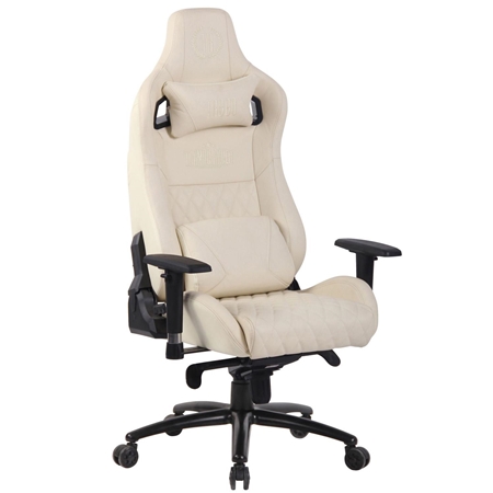 Silla Gaming KAREN, Respaldo Reclinable, con Cojines Lumbar y Cervical, en Piel Natural color Crema