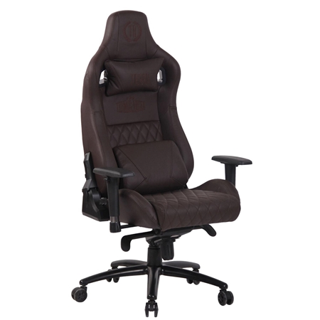 Silla Gaming KAREN, Respaldo Reclinable, con Cojines Lumbar y Cervical, en Piel Natural color Marrón