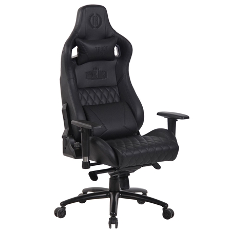 Silla Gaming KAREN, Respaldo Reclinable, con Cojines Lumbar y Cervical, en Piel Natural color Negro